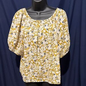 Floral Print Women's Top - Yellow and White